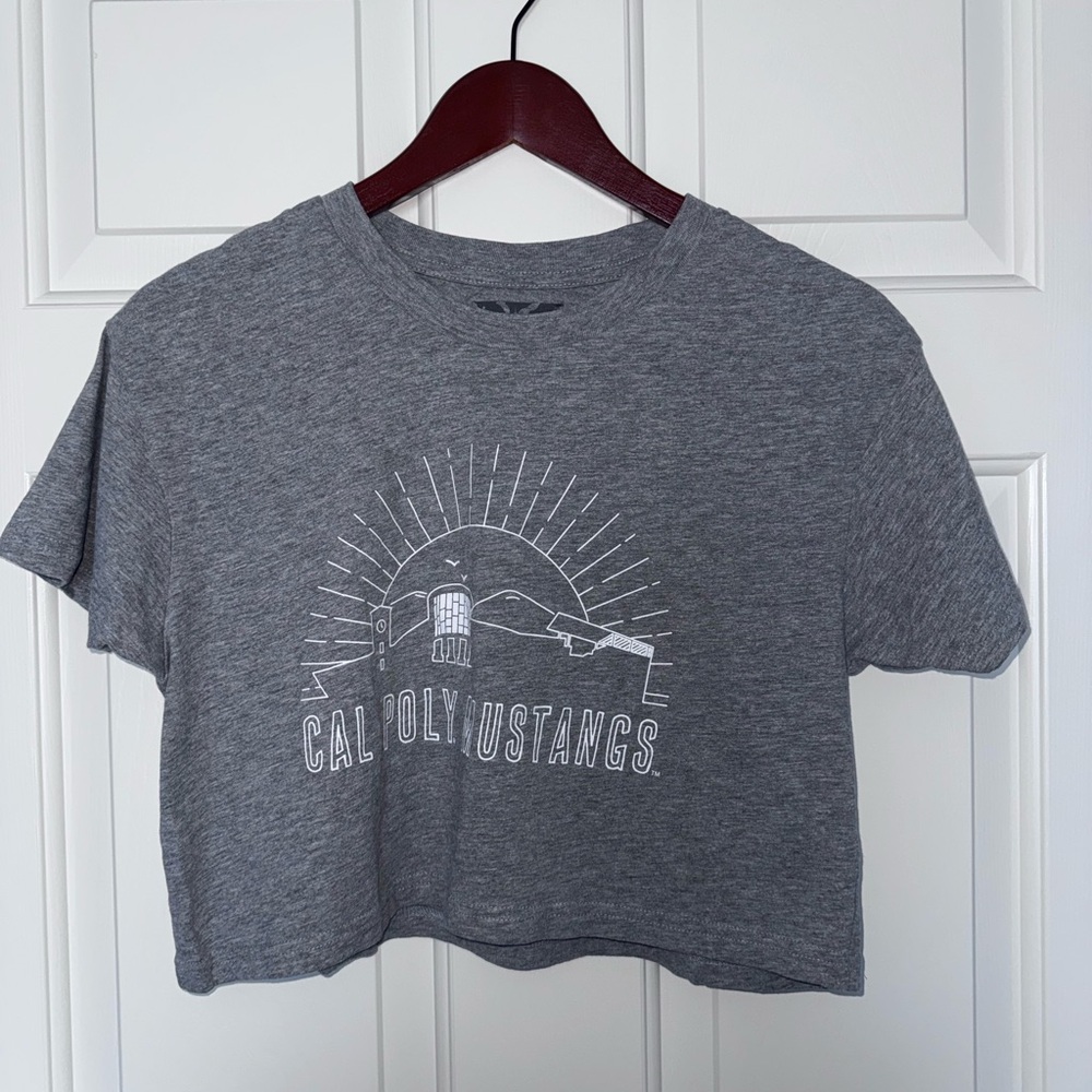 Gray Graphic Crop Top - Cal Poly Mustangs